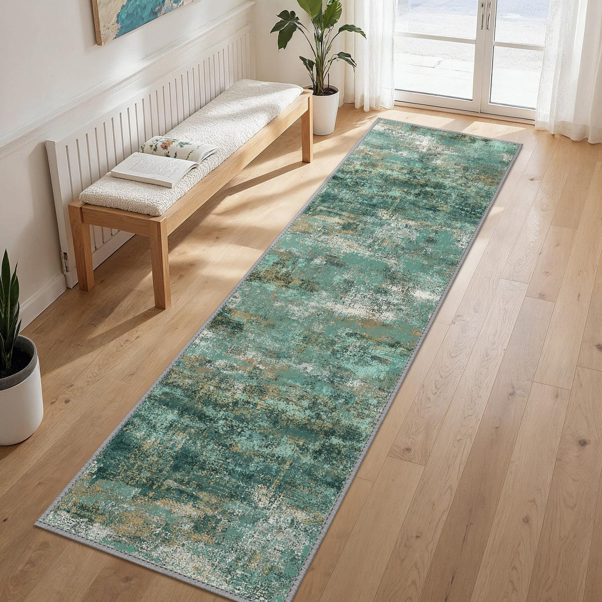 GENIMO 9x12 Area Rug Washable Non Slip for Living Room, Navy Blue Gray