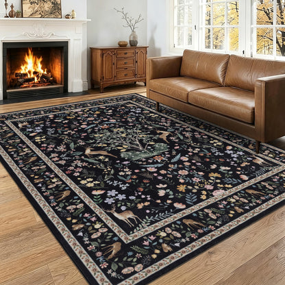 RCTJHOME 9x12 Brown Vintage Oriental Washable Area Rug Non-Slip Soft Carpet