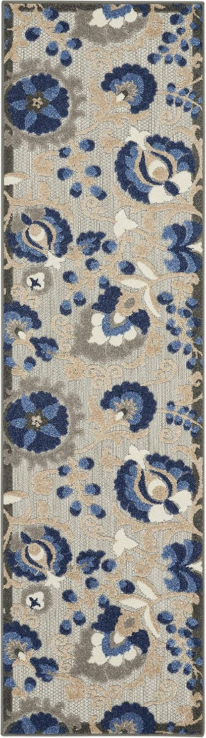 Nourison Home Aloha Natural Blue 2'3" x 10' Area Rug - Easy Clean, Non Shedding, Bed Room, Living Room, Dining Room, Kitchen (10' Runner)
