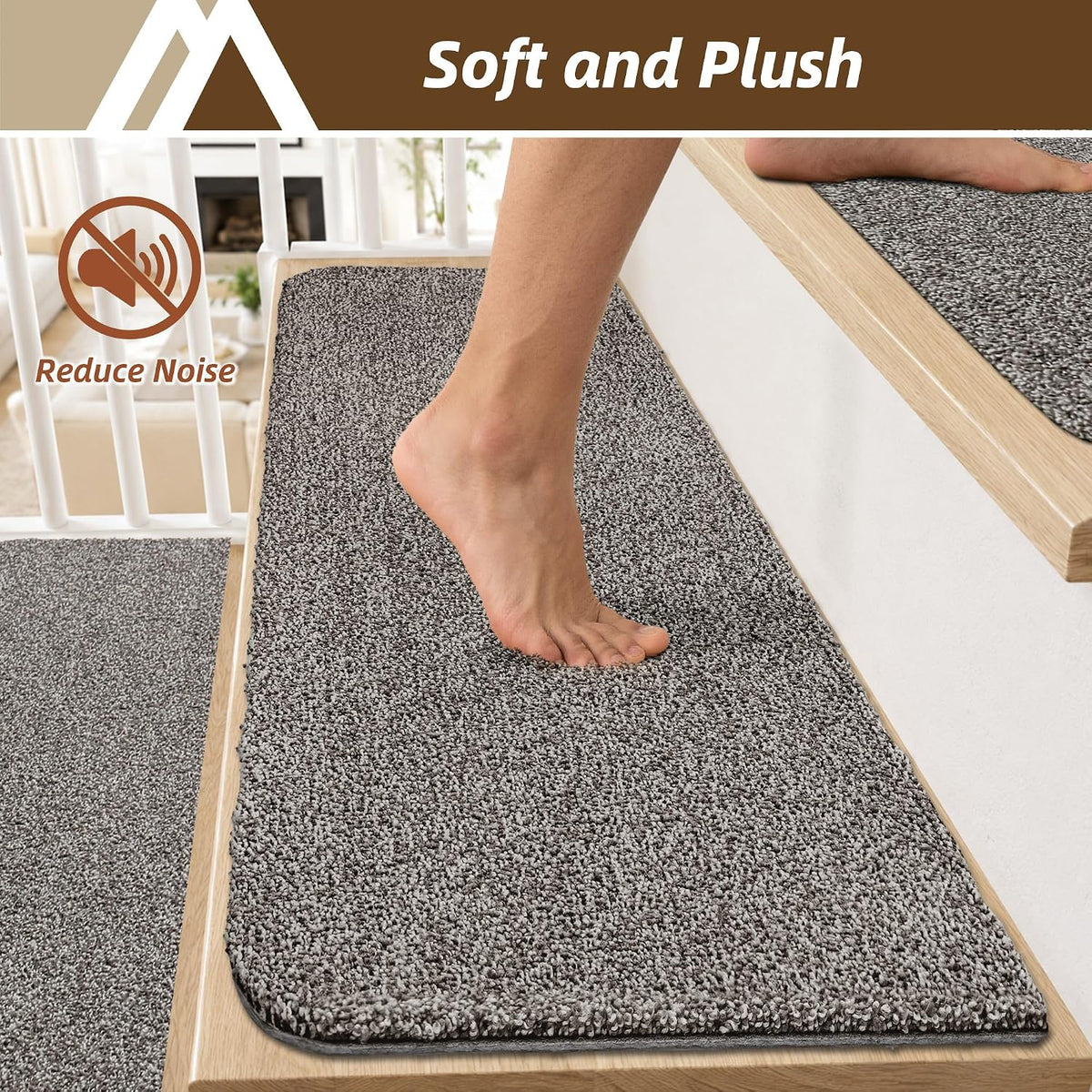 COSY HOMEER Stair Treads for Wooden Steps Non-Slip Carpet Mat,15pcs,Grey