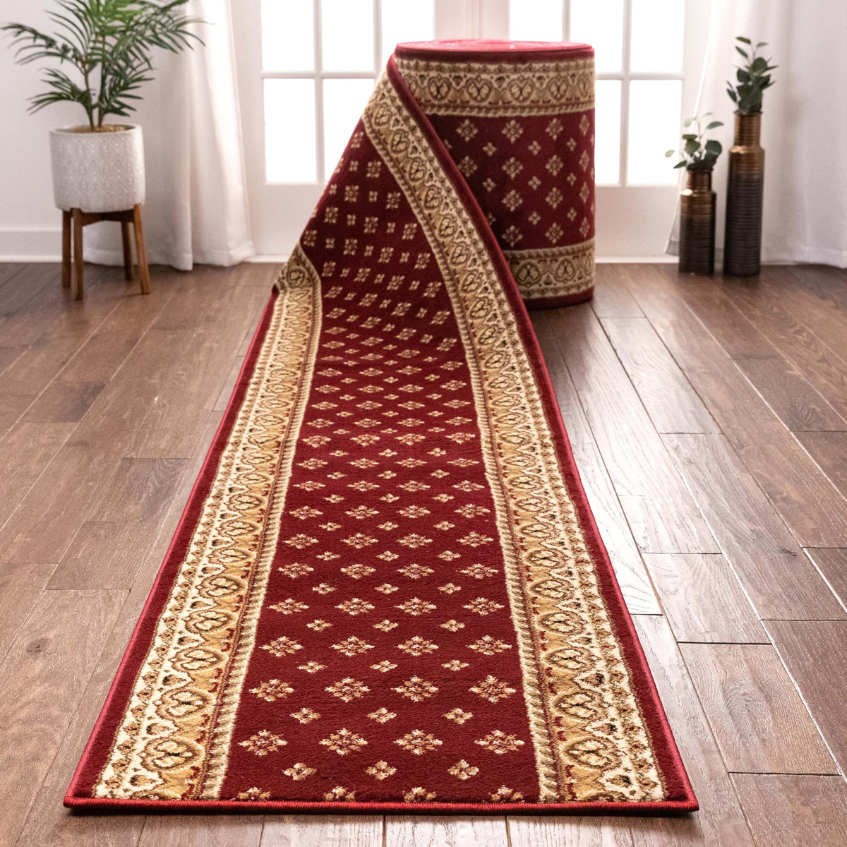 Well Woven Custom Size Hallway Stair Runner - Choose Your Length - Pyla Oriental Red Green 27 Inches Wide x 18 Feet Long Runner (27" x 18') Traditional Carpet