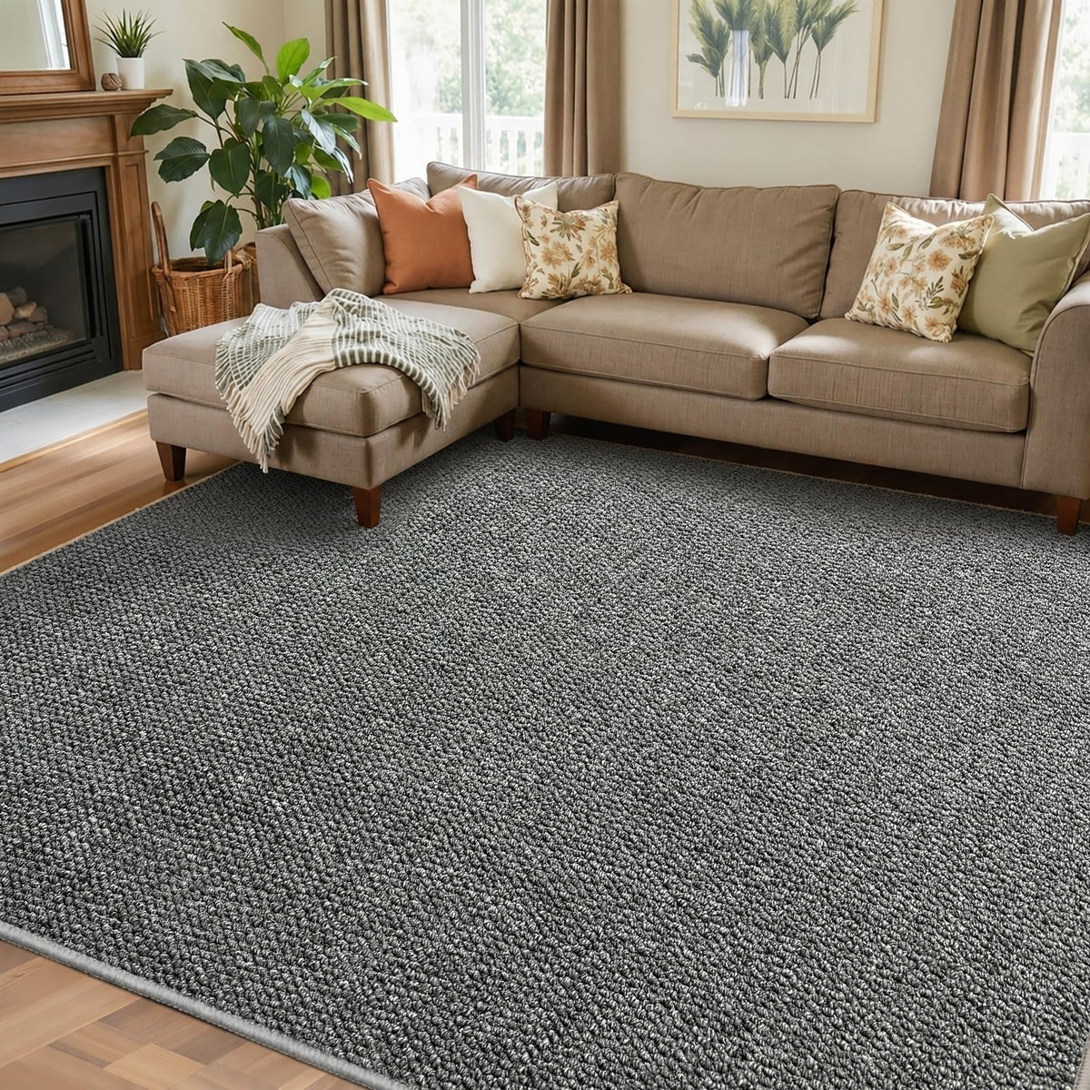 Faux Jute Area Rug 4'x6', Washable & Non-Slip, Grey & White