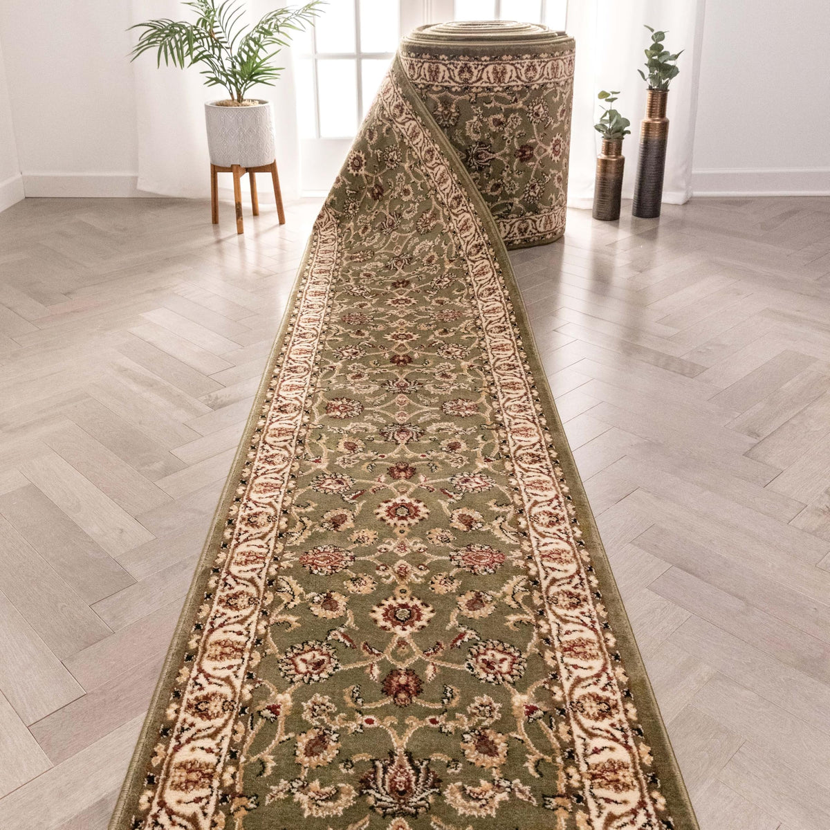 Well Woven Custom Size Hallway Stair Runner - Choose Your Length - Pyla Oriental Red Green 27 Inches Wide x 18 Feet Long Runner (27" x 18') Traditional Carpet