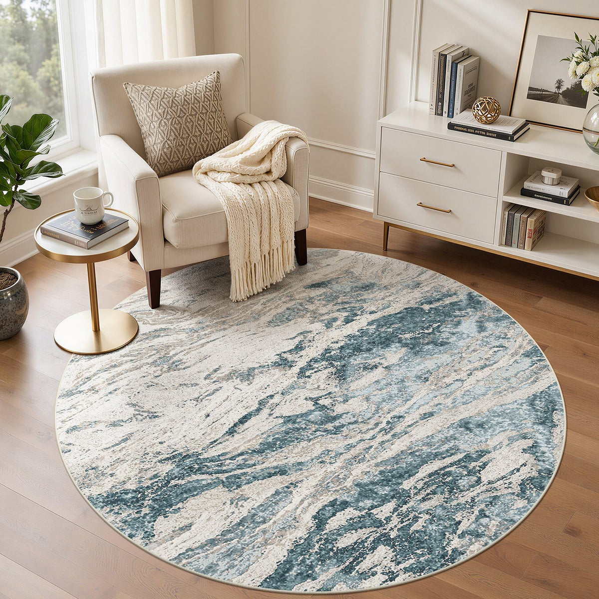 Area Rugs for Living Room: 9X12 Abstract Washable Rug Modern Neutral Large Soft Stain Resistant Non-Slip for Bedroom Dining Room Indoor Home Office Carpet - Blue Brown