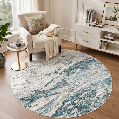 Area Rugs for Living Room: 9X12 Abstract Washable Rug Modern Neutral Large Soft Stain Resistant Non-Slip for Bedroom Dining Room Indoor Home Office Carpet - Blue Brown