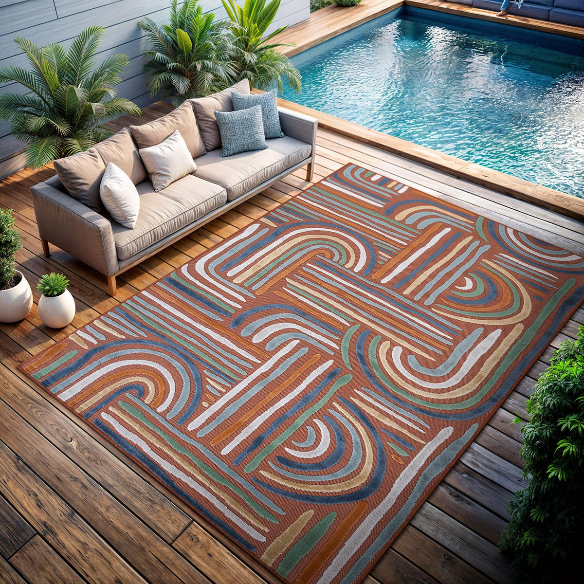 CAMILSON Indoor Outdoor Rug, Multi 5x7 Leaf Tropical Botanical Area Rugs for Indoor and Outdoor patios, Easy-Cleaning Non-Shedding Living Room, Garden and Kitchen Washable Outside Carpet (5 x 7)