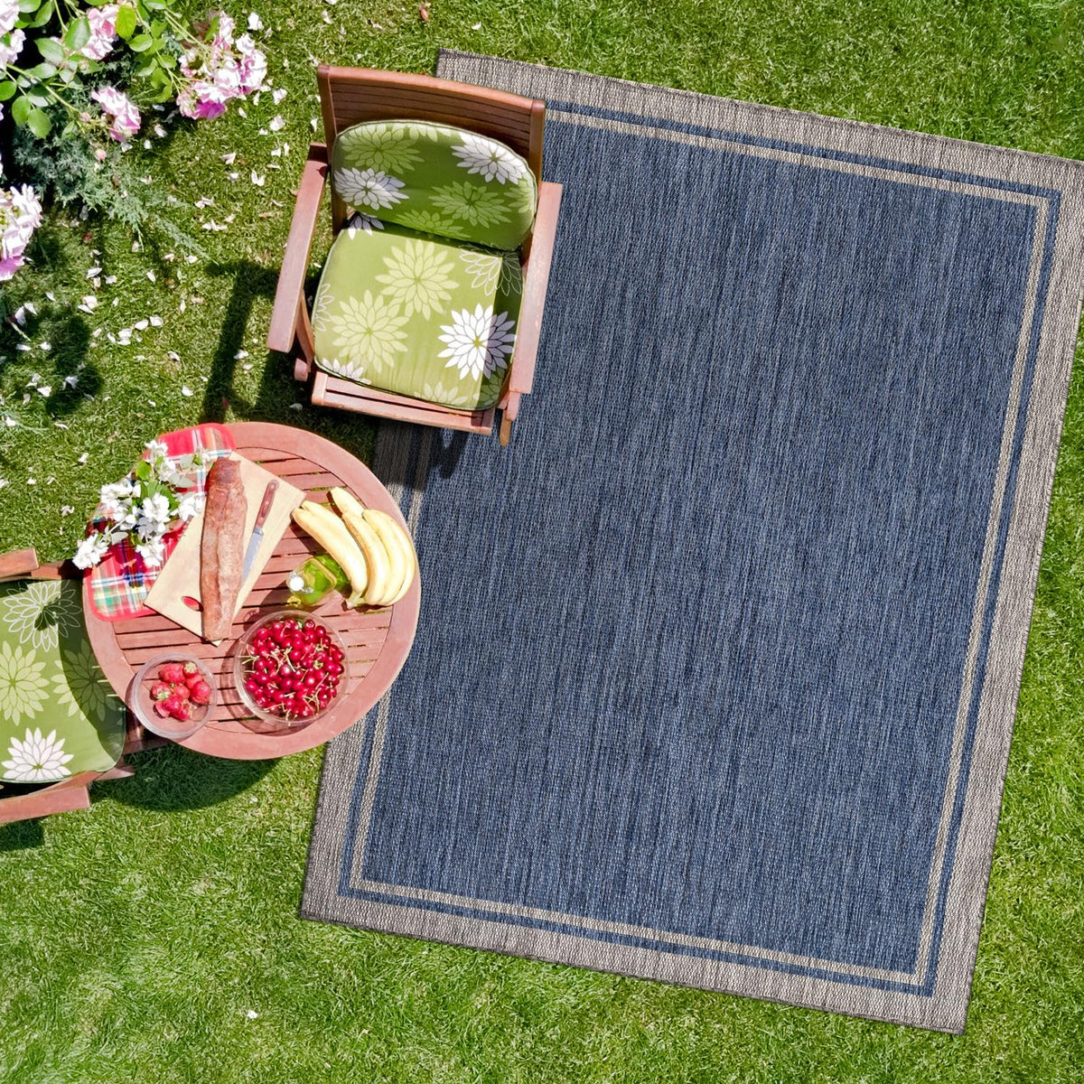 CAMILSON Indoor Outdoor Rug, 6x9 Bordered Dark Grey Black Modern Area Rugs for Indoor and Outdoor Patios, Kitchen and Hallway Mats, Washable Porch Deck Outside Carpet (Bordered Black, 6 x 9)