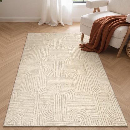 GENIMO Beige Rug 5x7 Washable Area Rugs for Living Room, Soft High Low Pile