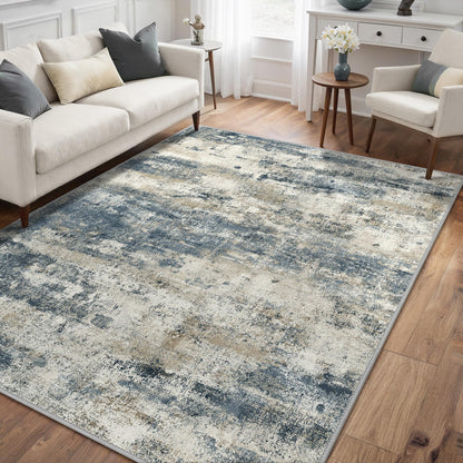 GENIMO 9x12 Area Rug Washable Non Slip for Living Room, Navy Blue Gray