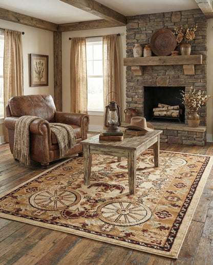Rugs.com - Pioneer Rug – 5 Ft Square Ivory Easy-Clean Rug – Rustic Decor for Living Rooms, Bedrooms, and Entryways