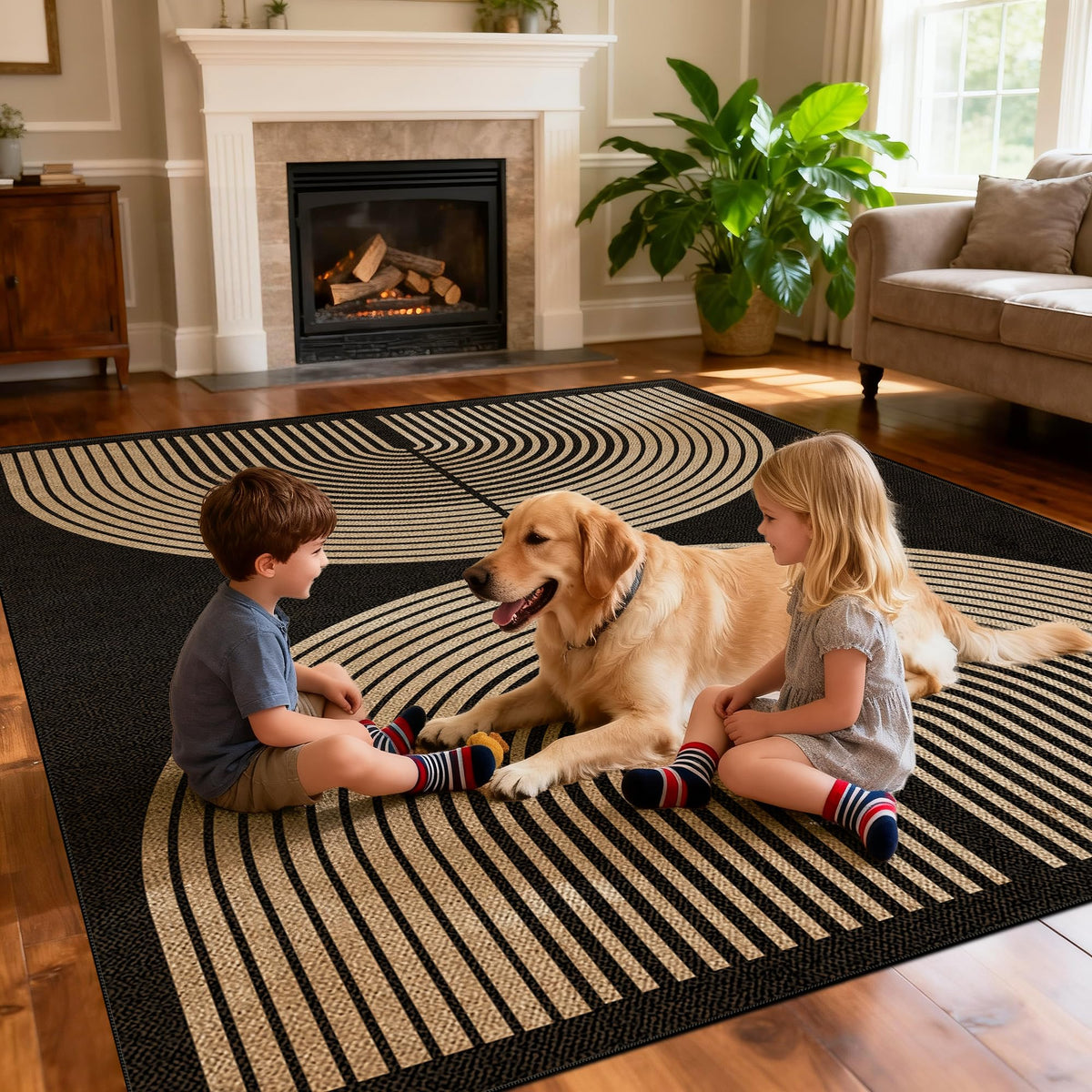 Washable 8x10 Modern Rainbow Easy Jute Indoor Outdoor Rug for Living Room