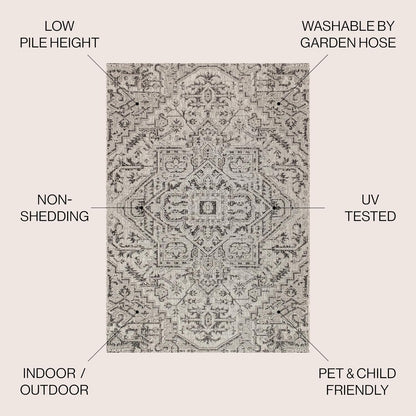 JONATHAN Y Boho Medallion Indoor Outdoor Area Rug 8X10 Black/Gray, Estrella Textured Weave for Backyard, Patio, Porch, Easy-Cleaning, High Traffic, Pet-Friendly, Non-Shedding (SMB105D-8)