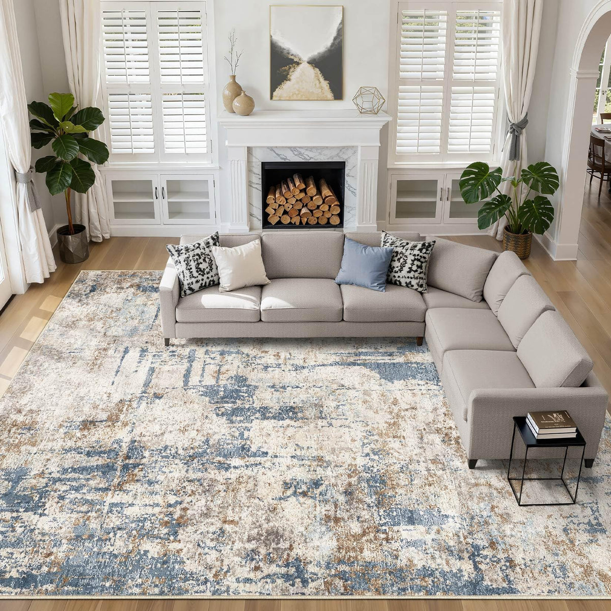 LOONGRUG 10x14 Area Rugs Washable Large Neutral Modern Living Room Rug