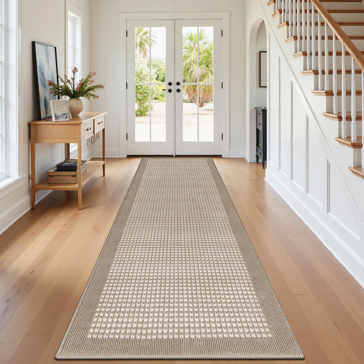 Ileading Laundry Room Runner Rug 2'x6' Non Slip Farmhouse Kitchen Floor Mats with Rubber Backing Machine Washable Beige Indoor Decor Carpet for Doormat Hallway Entryway Petmat Garage Balcony