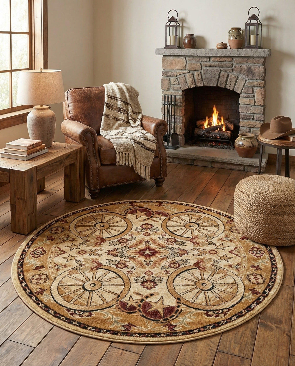 Rugs.com - Pioneer Rug – 5 Ft Square Ivory Easy-Clean Rug – Rustic Decor for Living Rooms, Bedrooms, and Entryways