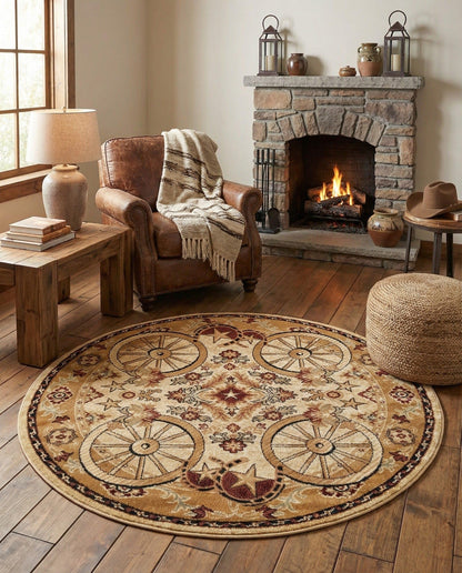Rugs.com - Pioneer Rug – 5 Ft Square Ivory Easy-Clean Rug – Rustic Decor for Living Rooms, Bedrooms, and Entryways