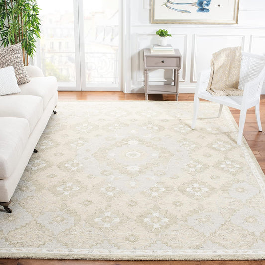 SAFAVIEH Area Rug 8x10 - Micro-Loop Collection - Large - Beige & Grey, Handmade Wool, Ideal for Living Room, Bedroom, Office, Dining Space (MLP377B)