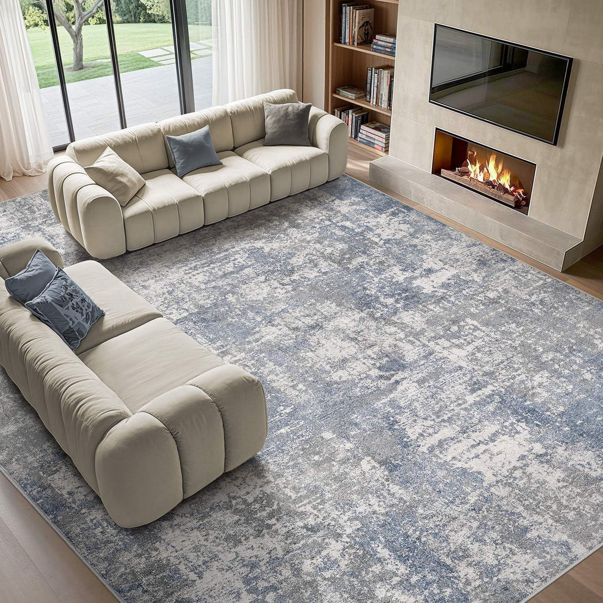 Tortania Washable 8x10 Area Rug for Living Room: Modern Abstract Neutral Large Soft Thin Rugs - Non Slip Indoor Carpet for Bedroom Dining Room Office Nursery Home Floor Decoration - Smoky Gray