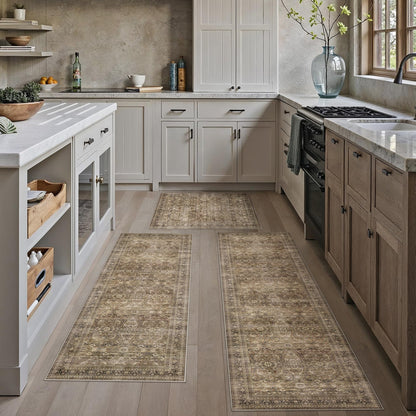 HUGEAR 3-Piece Grey Neutral Kitchen Rug Set