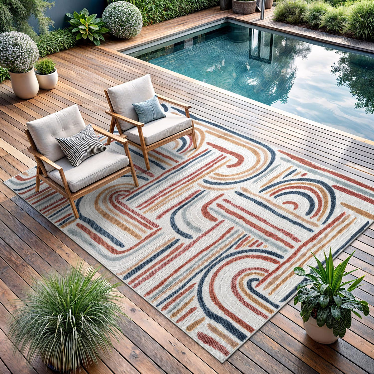 CAMILSON Indoor Outdoor Rug, Multi 5x7 Leaf Tropical Botanical Area Rugs for Indoor and Outdoor patios, Easy-Cleaning Non-Shedding Living Room, Garden and Kitchen Washable Outside Carpet (5 x 7)