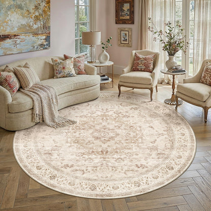 8x10 Washable Area Rug Beige Grey Non Slip Vintage Carpet
