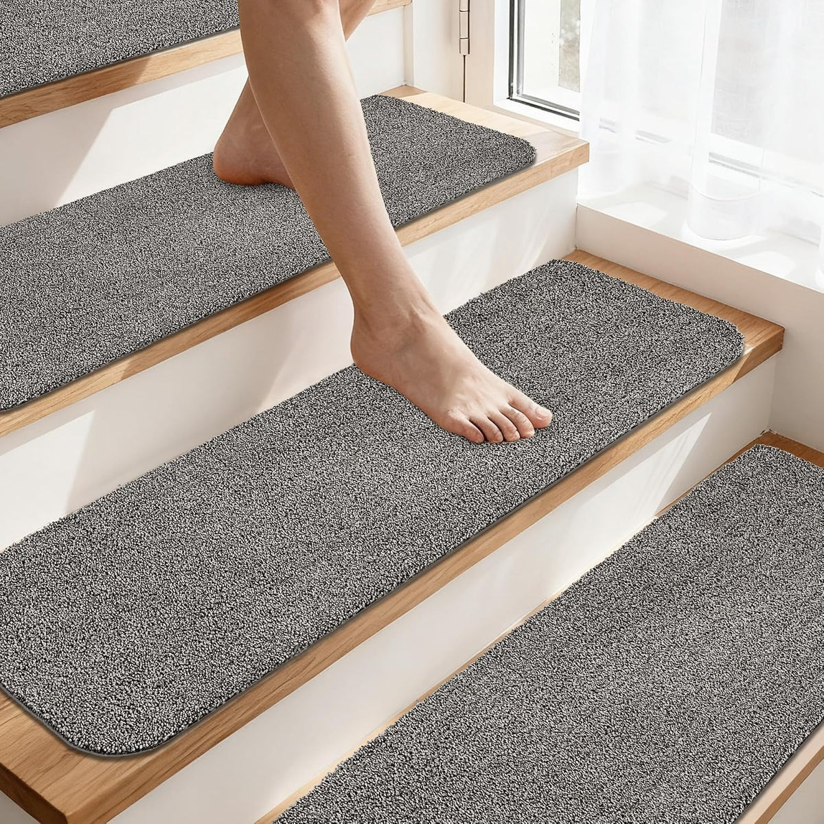 COSY HOMEER Stair Treads for Wooden Steps Non-Slip Carpet Mat,15pcs,Grey