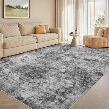 Tortania Washable 8x10 Area Rug for Living Room: Modern Abstract Neutral Large Soft Thin Rugs - Non Slip Indoor Carpet for Bedroom Dining Room Office Nursery Home Floor Decoration - Smoky Gray