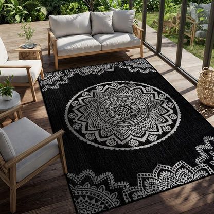 CAMILSON Outdoor Rug 5x7 Modern Area Rugs for Indoor and Outdoor Patios and Porches - Waterproof, Washable, Non-Shedding, Easy-to-Clean Outside Carpet (5 x 7, Medallion - Beige/White)