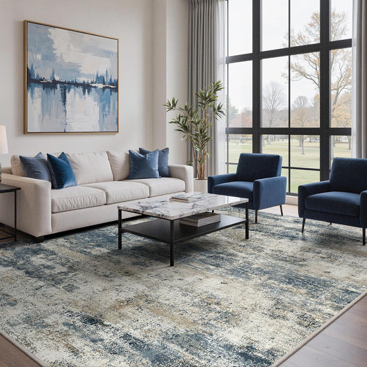 GENIMO 9x12 Area Rug Washable Non Slip for Living Room, Navy Blue Gray