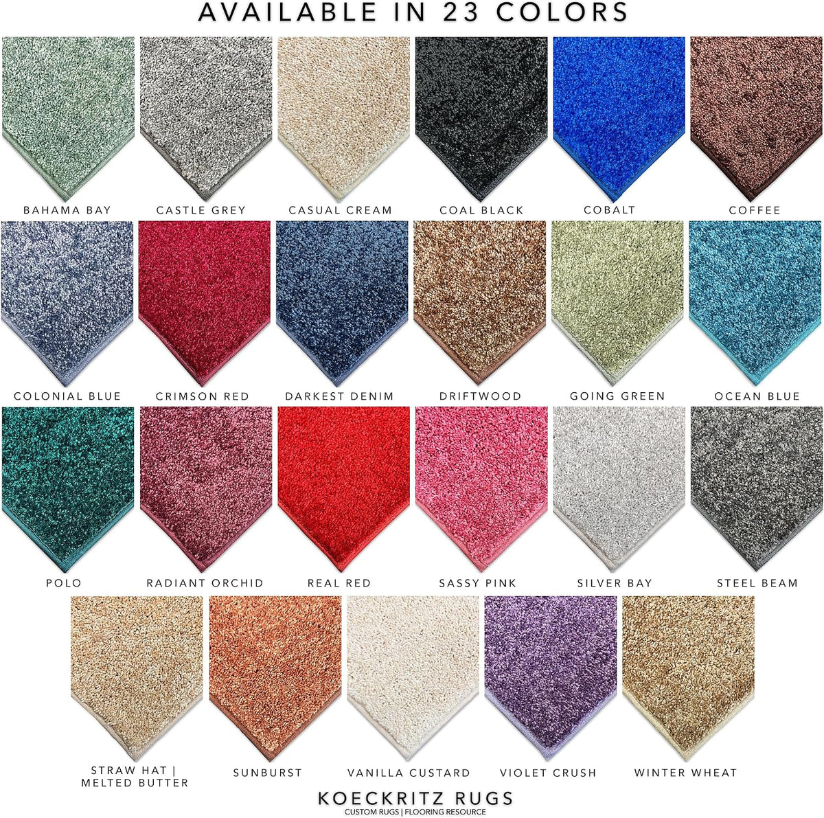 KOECKRITZ Dyersburg Indoor Area Rug – Soft Durable Polyester Carpet, Custom Cut-to-Size, Medium Pile, Stain & Fade Resistant, Living Room Bedroom Office Rug