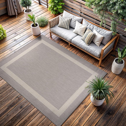 CAMILSON Indoor Outdoor Rug, 6x9 Bordered Dark Grey Black Modern Area Rugs for Indoor and Outdoor Patios, Kitchen and Hallway Mats, Washable Porch Deck Outside Carpet (Bordered Black, 6 x 9)