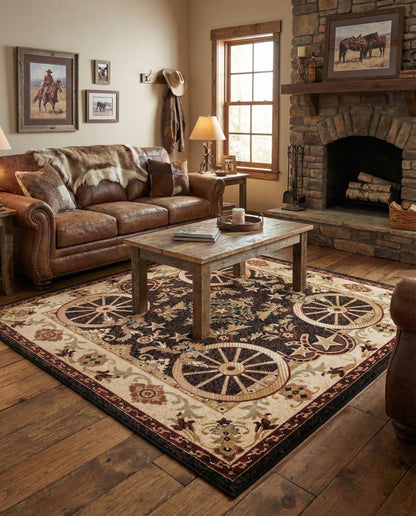 Rugs.com - Pioneer Rug – 5 Ft Square Ivory Easy-Clean Rug – Rustic Decor for Living Rooms, Bedrooms, and Entryways