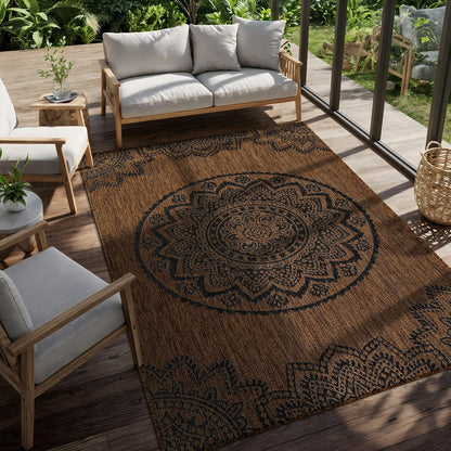CAMILSON Outdoor Rug 5x7 Modern Area Rugs for Indoor and Outdoor Patios and Porches - Waterproof, Washable, Non-Shedding, Easy-to-Clean Outside Carpet (5 x 7, Medallion - Beige/White)