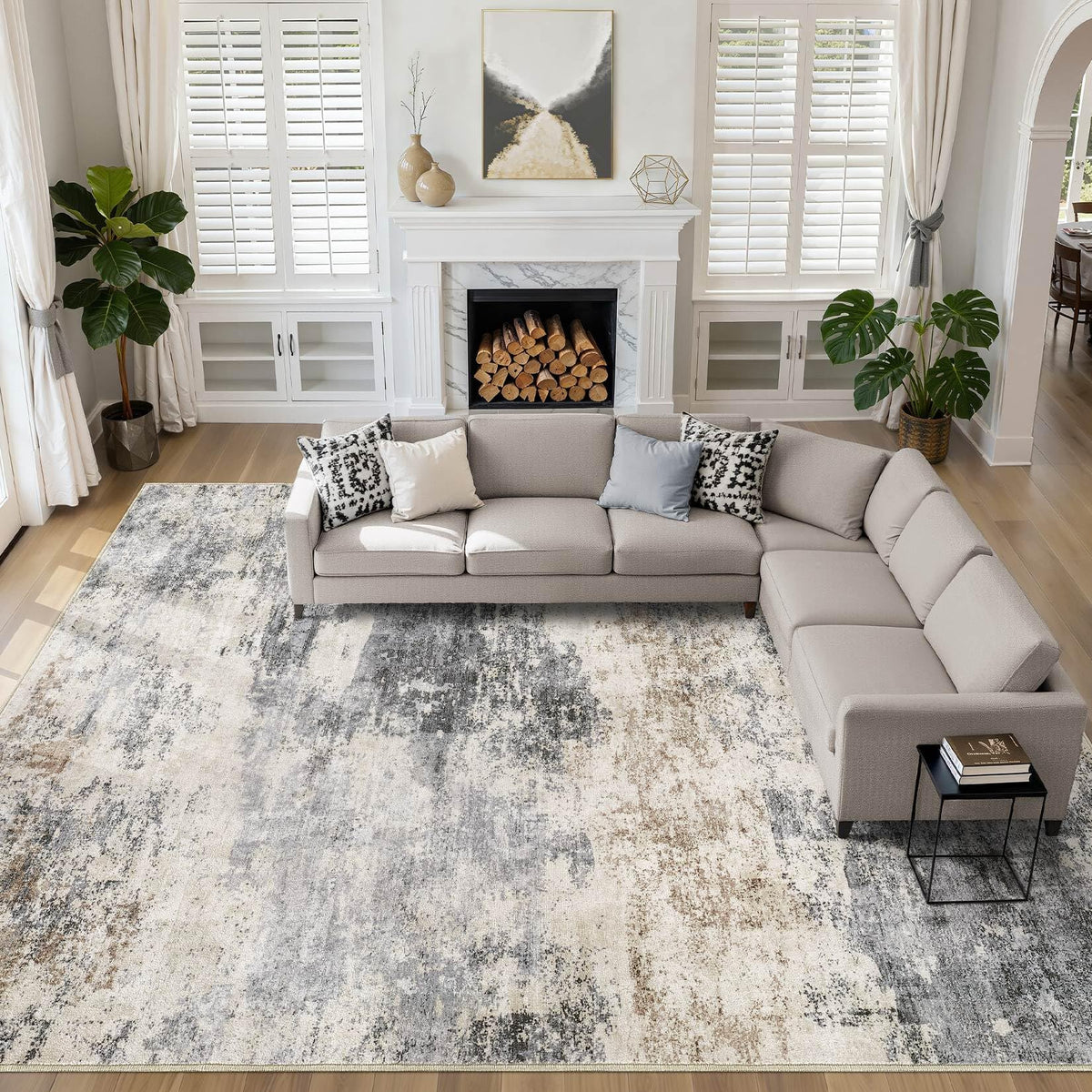 LOONGRUG 10x14 Area Rugs Washable Large Neutral Modern Living Room Rug