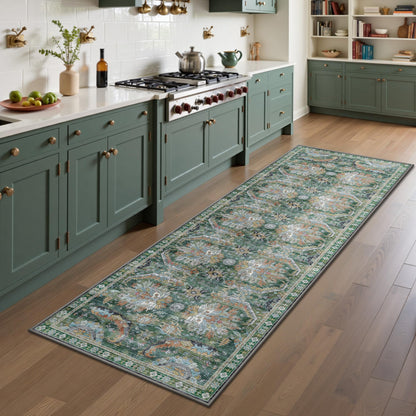 8x10 Area Rugs for Living Room - Washable Vintage Retro Large Rug, Soft Ultra Thin Non Slip Low Pile Traditional Distressed Boho Carpet for Bedroom Dining Room Home Office, Rust Clay