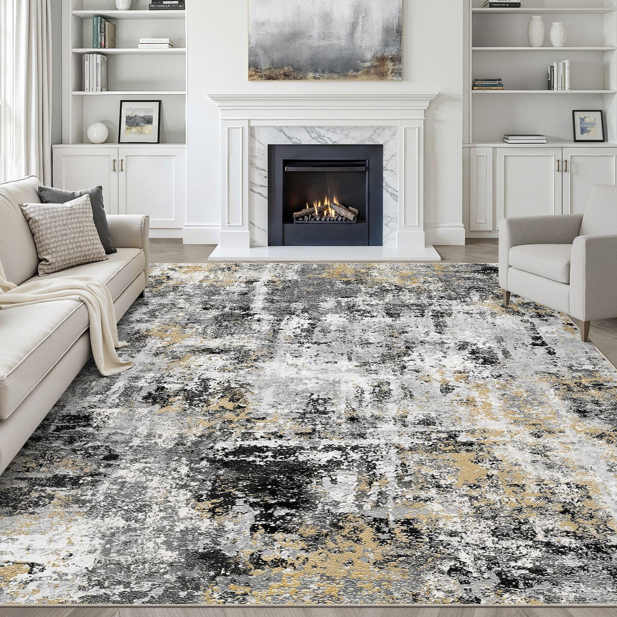 LOONGRUG 10x14 Area Rugs Washable Large Neutral Modern Living Room Rug