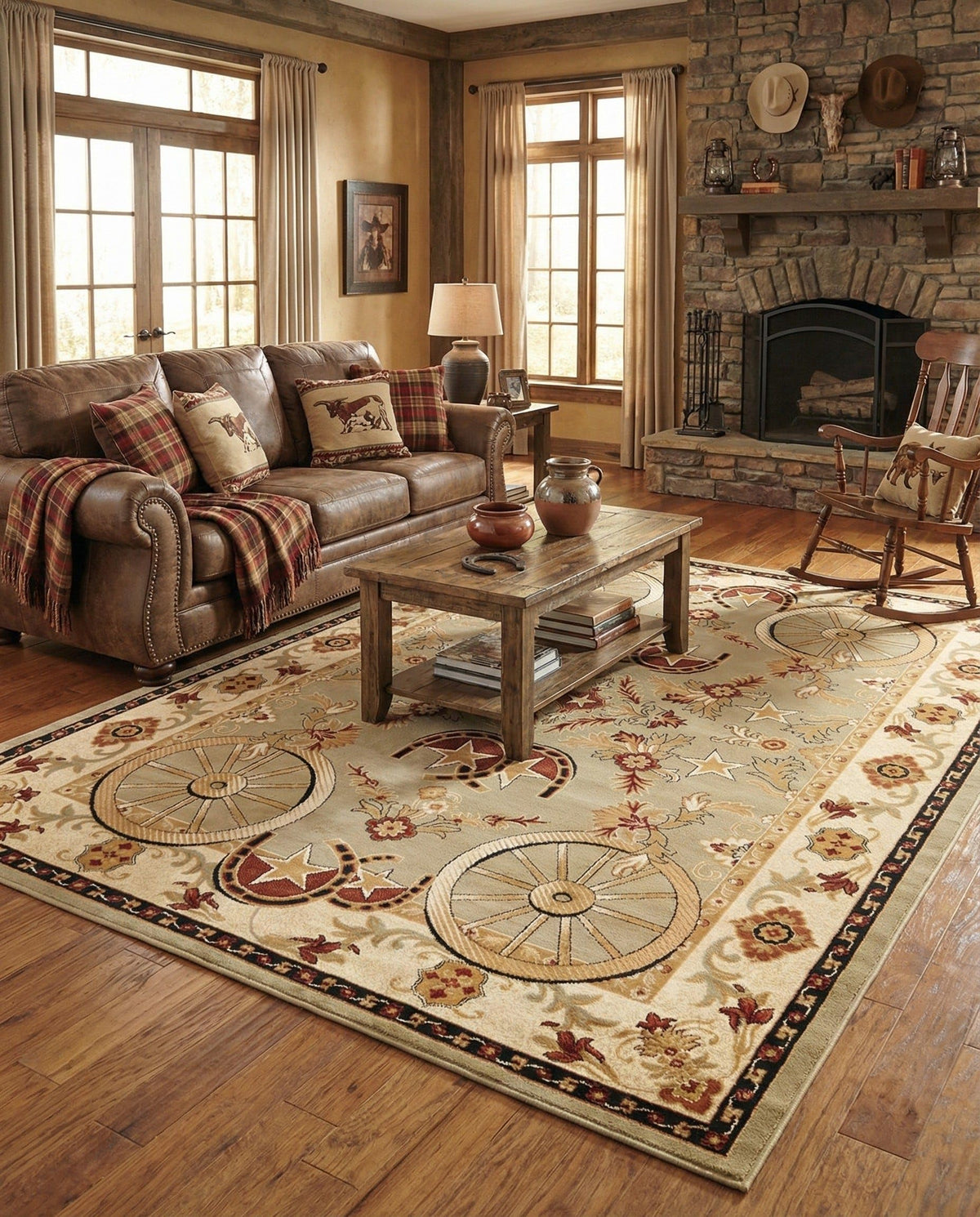 Rugs.com - Pioneer Rug – 5 Ft Square Ivory Easy-Clean Rug – Rustic Decor for Living Rooms, Bedrooms, and Entryways