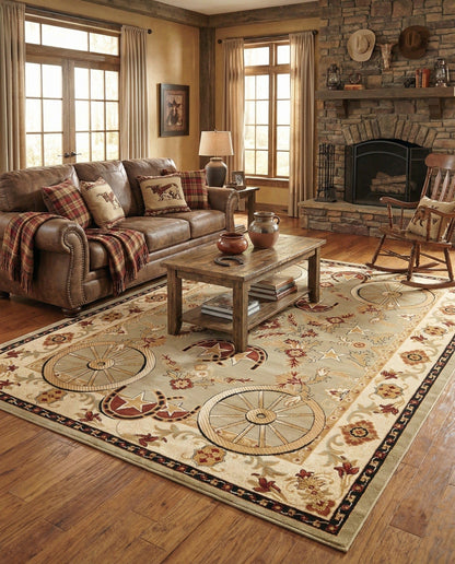Rugs.com - Pioneer Rug – 5 Ft Square Ivory Easy-Clean Rug – Rustic Decor for Living Rooms, Bedrooms, and Entryways