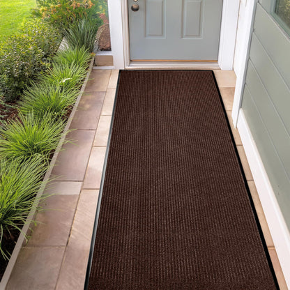 MaxMat® Heavy Duty Entry Floor Mat - Large Commercial, Indoor/Outdoor, Waterproof, Easy to Clean, Low-Profile Door Mat (4 x 6 Feet, Brown, MXM-RIB0046BR)
