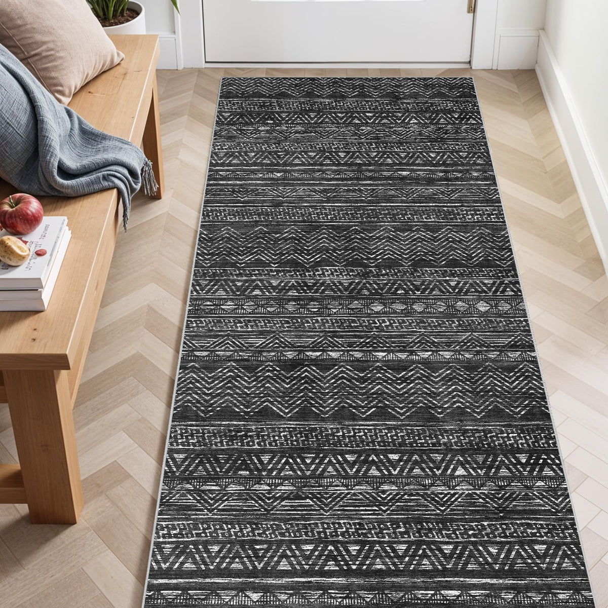 2'6"x8 Runner Rug Washable Moroccan: Non Slip Kitchen Long Floor Mat Gray