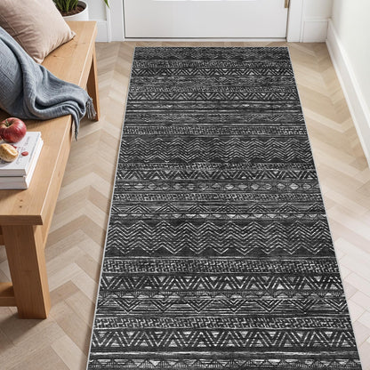 2'6"x8 Runner Rug Washable Moroccan: Non Slip Kitchen Long Floor Mat Gray