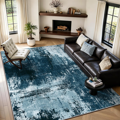 8x10 Rugs for Living Room - Modern Abstract Low Pile Washable Rug, Ultra Soft Non Slip Large Rugs, Floor Carpet for Bedroom Dining Room Office Laundry Nursery Home(Brown)