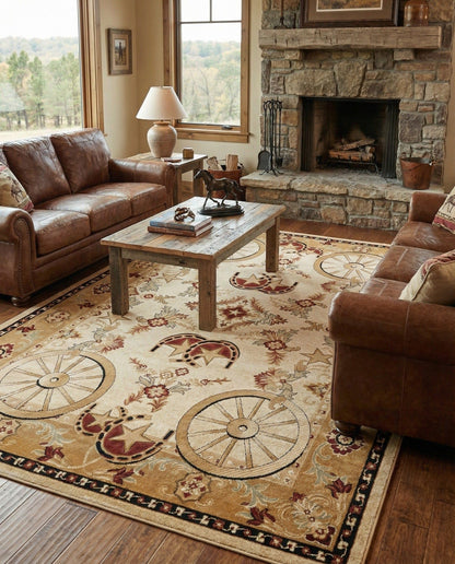 Rugs.com - Pioneer Rug – 5 Ft Square Ivory Easy-Clean Rug – Rustic Decor for Living Rooms, Bedrooms, and Entryways
