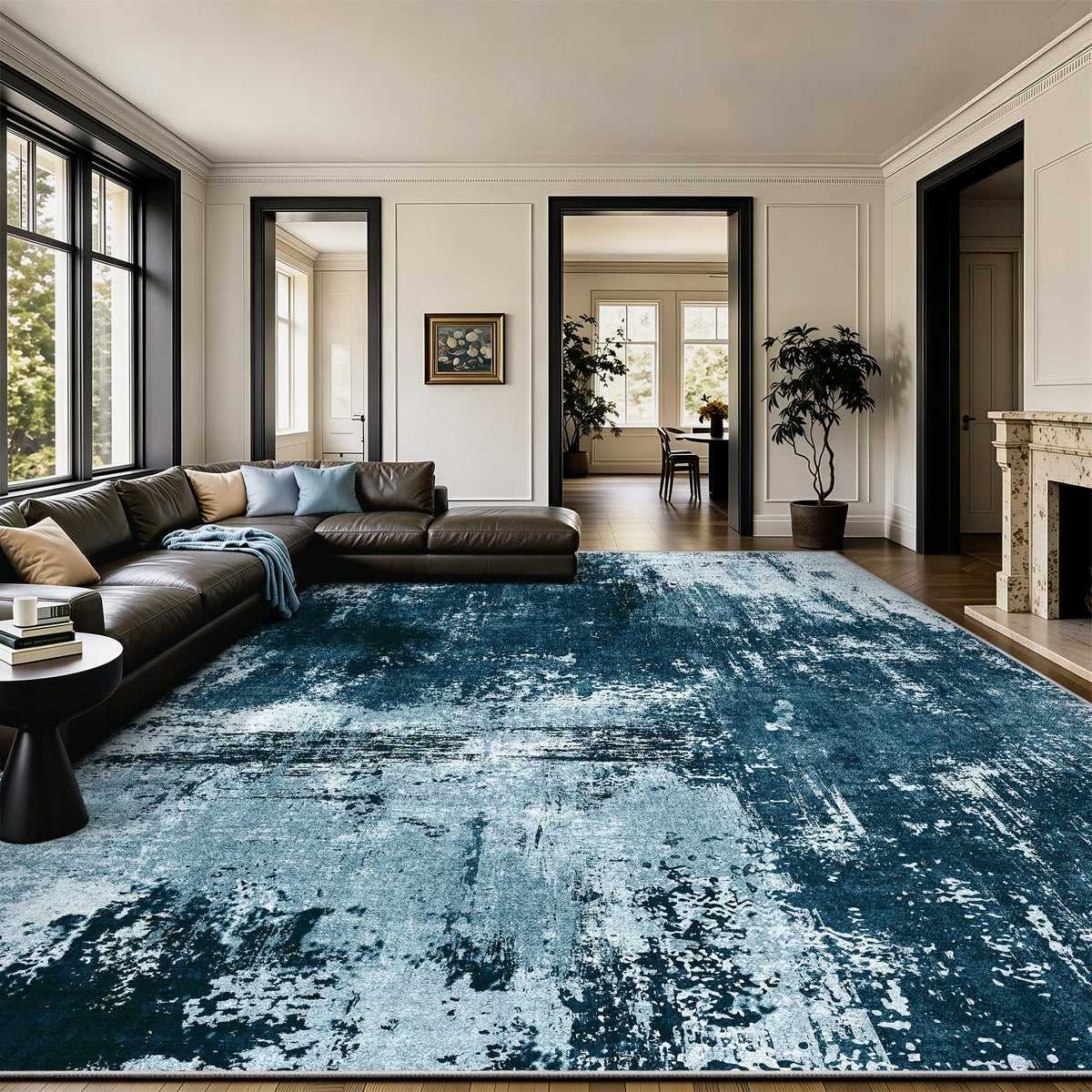 8x10 Rugs for Living Room - Modern Abstract Low Pile Washable Rug, Ultra Soft Non Slip Large Rugs, Floor Carpet for Bedroom Dining Room Office Laundry Nursery Home(Brown)