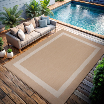 CAMILSON Indoor Outdoor Rug, 6x9 Bordered Dark Grey Black Modern Area Rugs for Indoor and Outdoor Patios, Kitchen and Hallway Mats, Washable Porch Deck Outside Carpet (Bordered Black, 6 x 9)