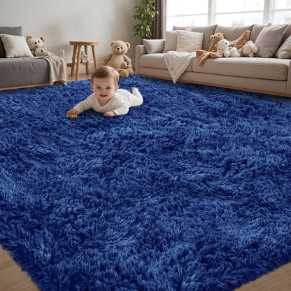 8x10 Area Rug for Living Room,Black Fluffy Shag Non-Slip Bedroom Rugs