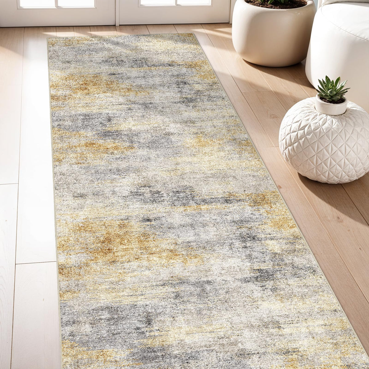 2'6"x8 Runner Rug Washable Moroccan: Non Slip Kitchen Long Floor Mat Gray