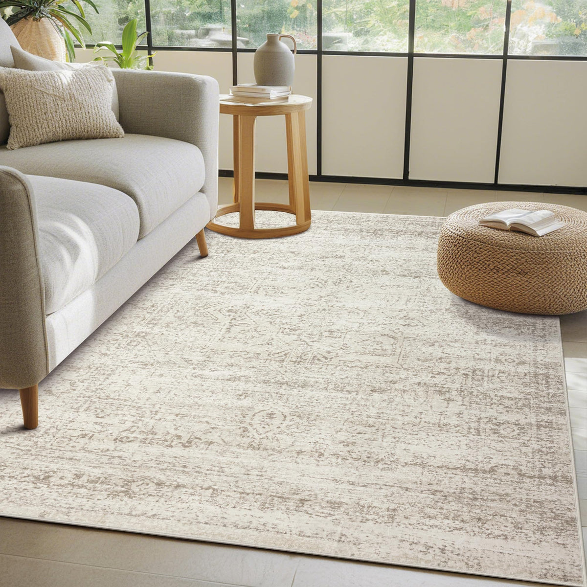 Washable Rugs 8x10 Area Rug for Living Room,Bedroom,Dining Room-Beige Green