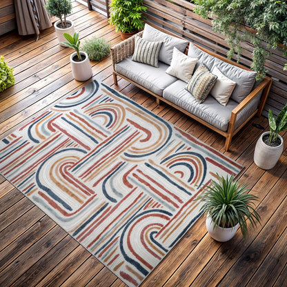 CAMILSON Indoor Outdoor Rug, Multi 5x7 Leaf Tropical Botanical Area Rugs for Indoor and Outdoor patios, Easy-Cleaning Non-Shedding Living Room, Garden and Kitchen Washable Outside Carpet (5 x 7)