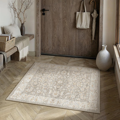8x10 Washable Area Rug Beige Grey Non Slip Vintage Carpet